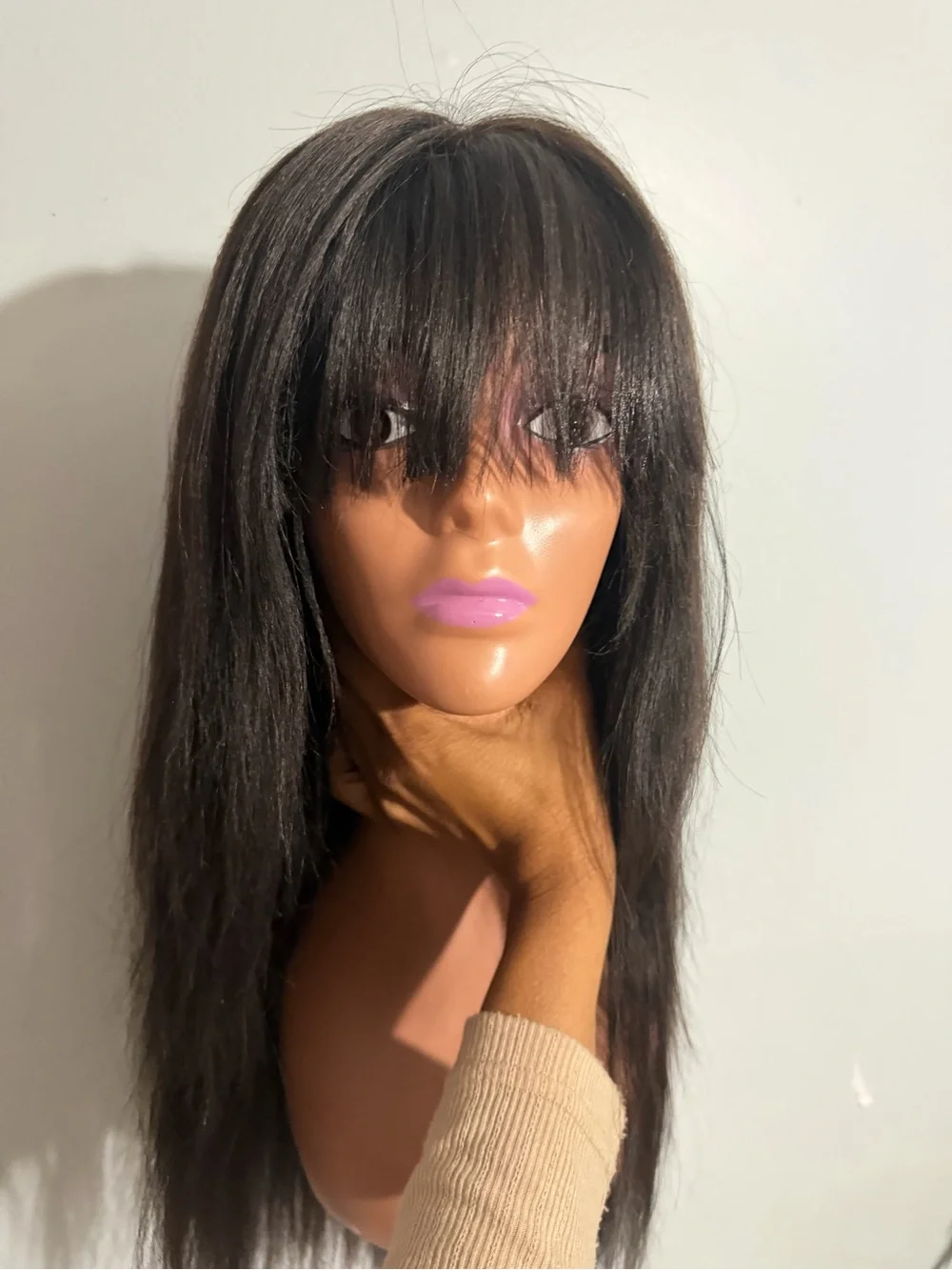 Sleek Dark Brown Long Straight Wig with Full Fringe
